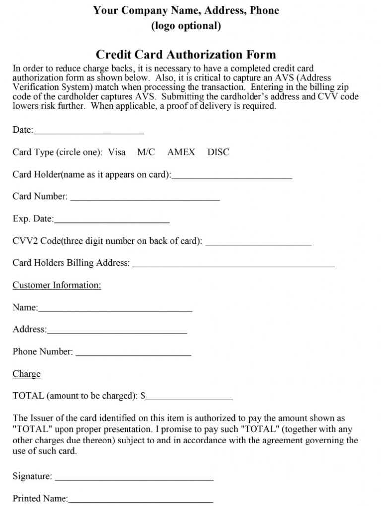 Credit Card Authorization Form Template Pdf Fillable With