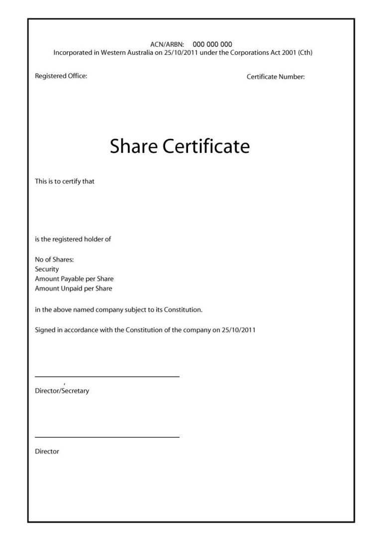 Editable Share Certificate Template South Africa Things Intended For