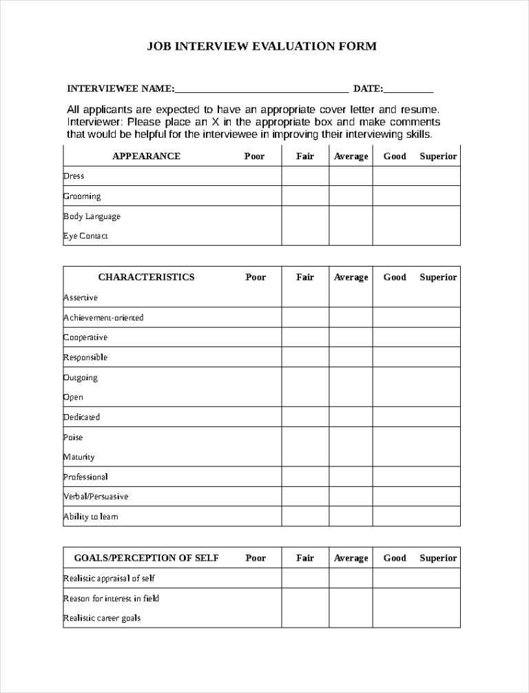 Free Interview Evaluation Form Samples In Pdf