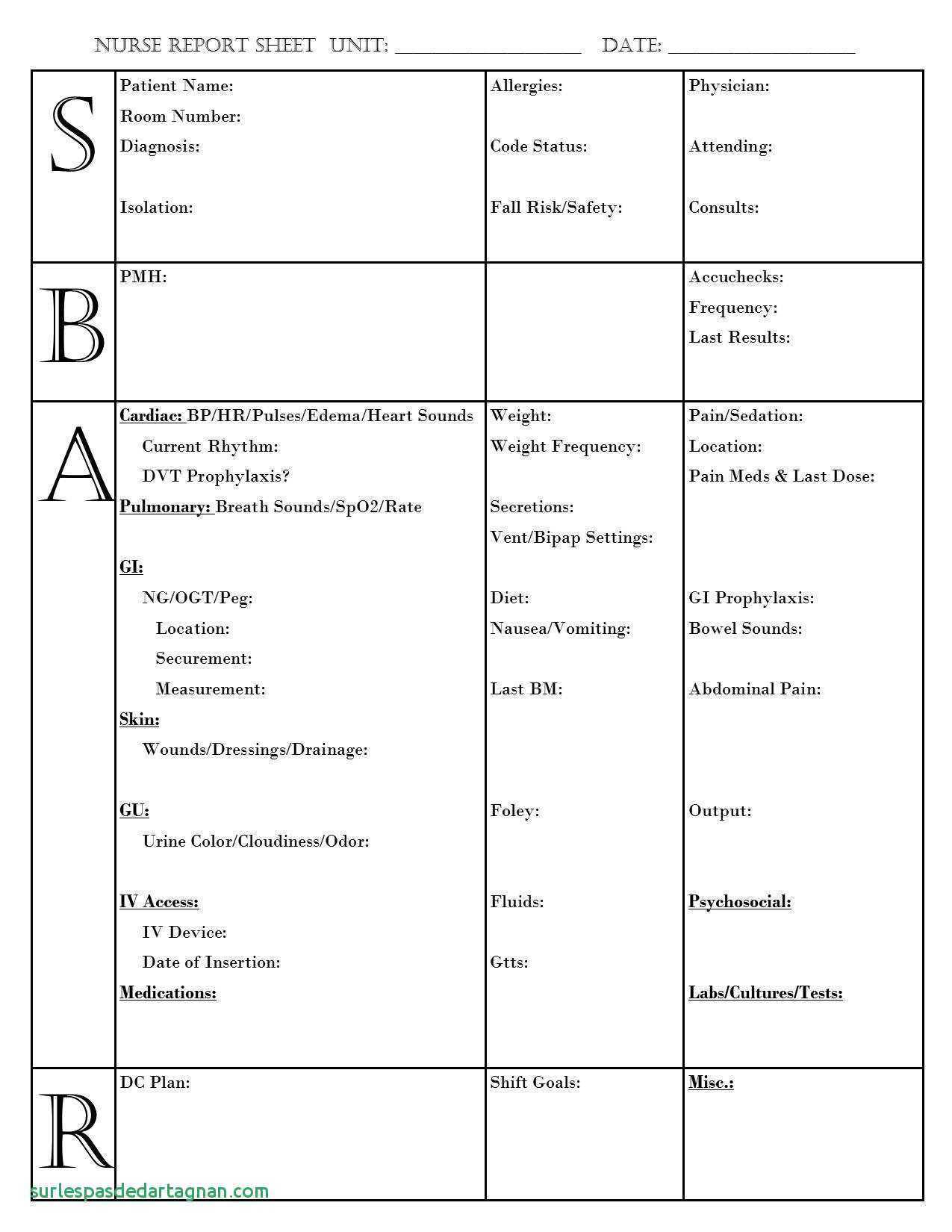 Nursing Report Sheet Template Together With Sbar Nurse Regarding Med Surg Report Sheet Templates