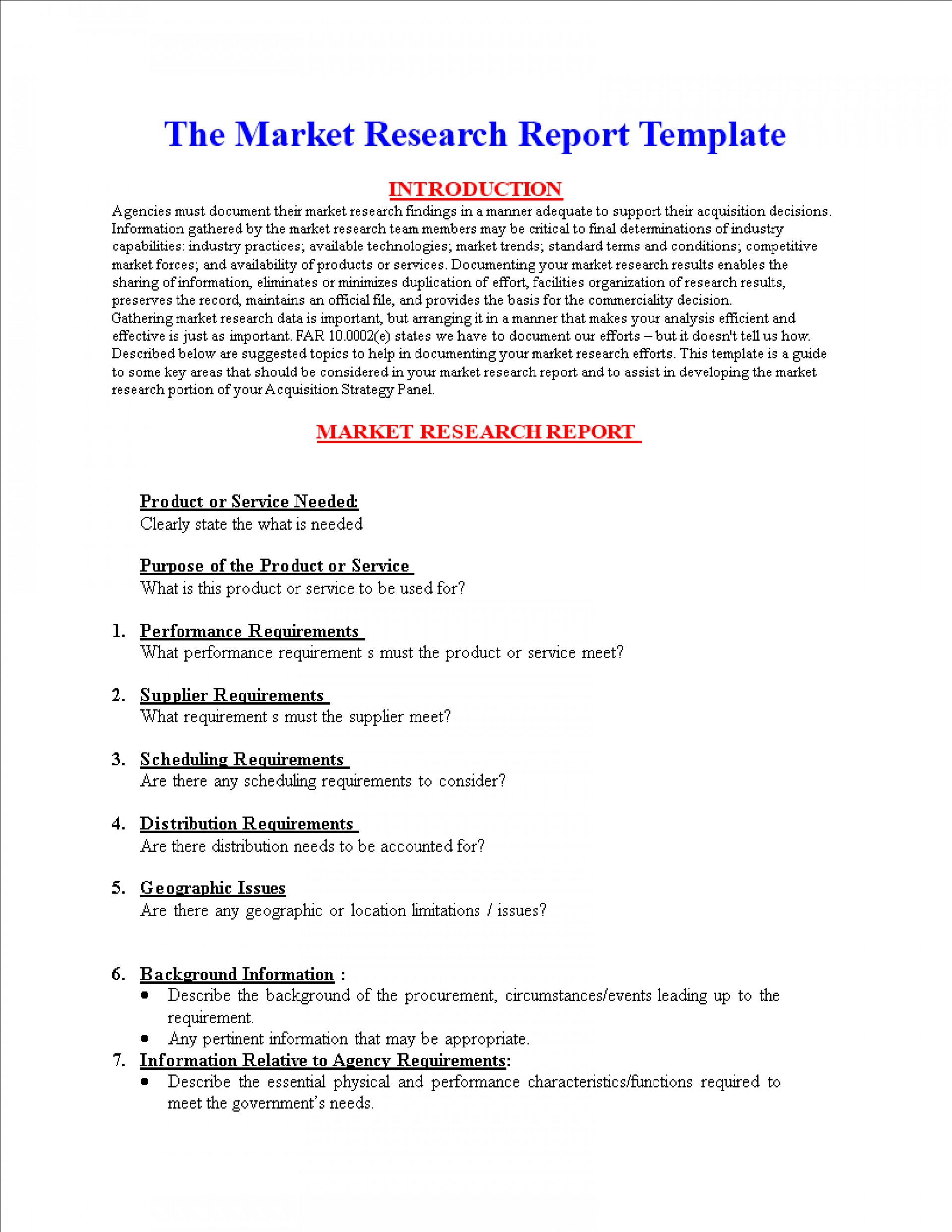 elements of market research report include