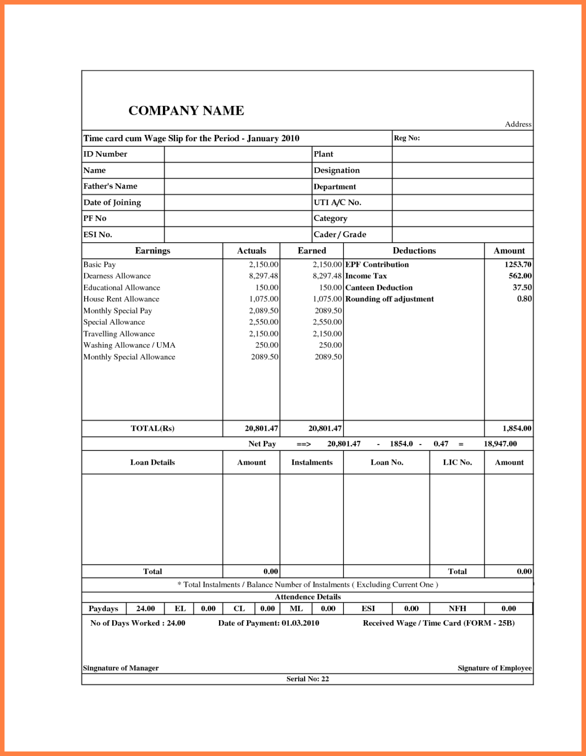 5 Basic Payslip Template Word Salary Slip Basic Payslip in Blank ...