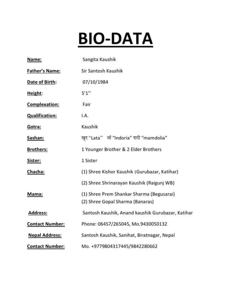 biography data format