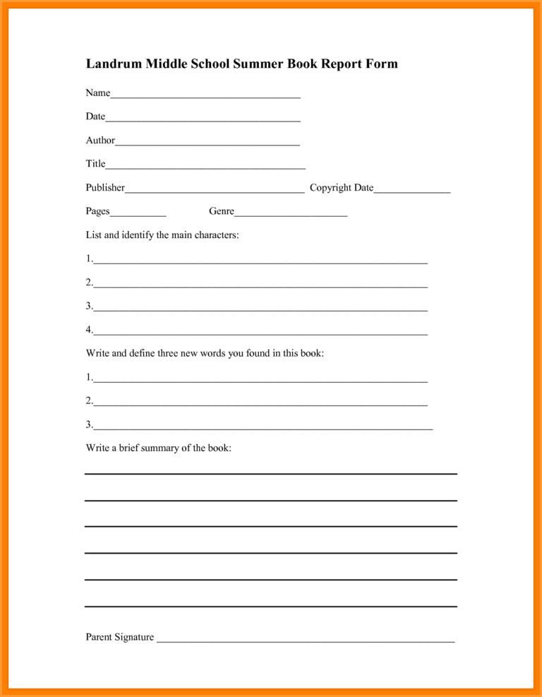 6+ Book Report Template Middle School | Types Of Letter for High School ...