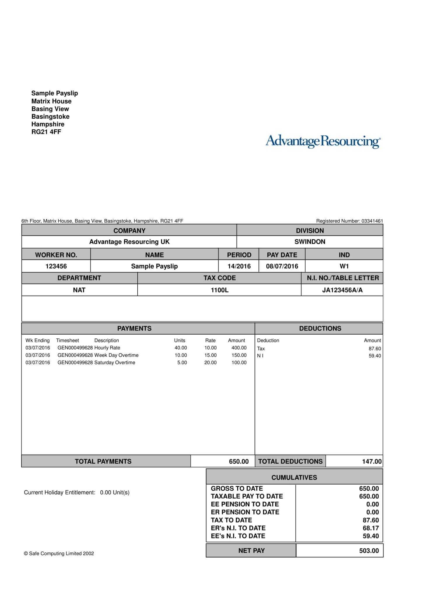 Printable Blank Payslip Template