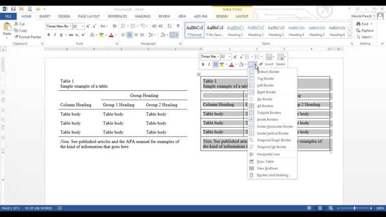 Apa Table Template Word