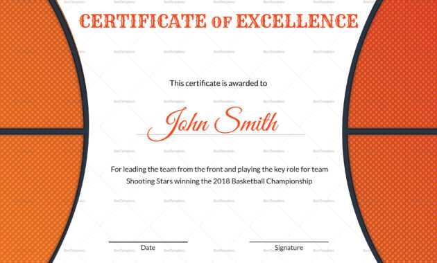 Basketball Excellence Award Certificate Template throughout Basketball ...