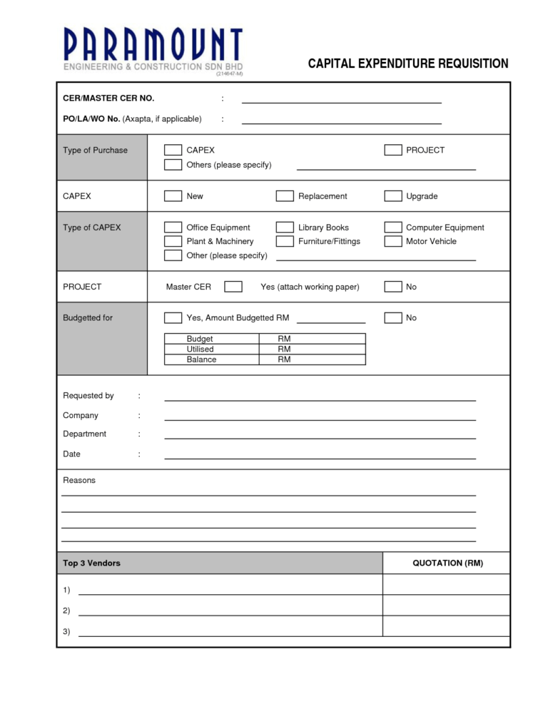 Capital Expenditure Report Template