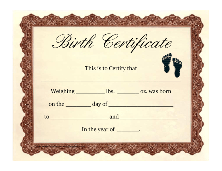 Baby Doll Birth Certificate Template Professional Template