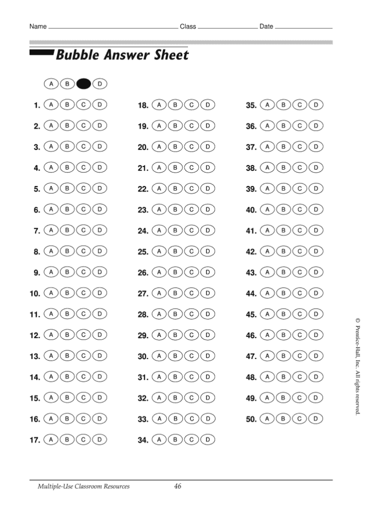 Printable Scantron Bubble Sheet