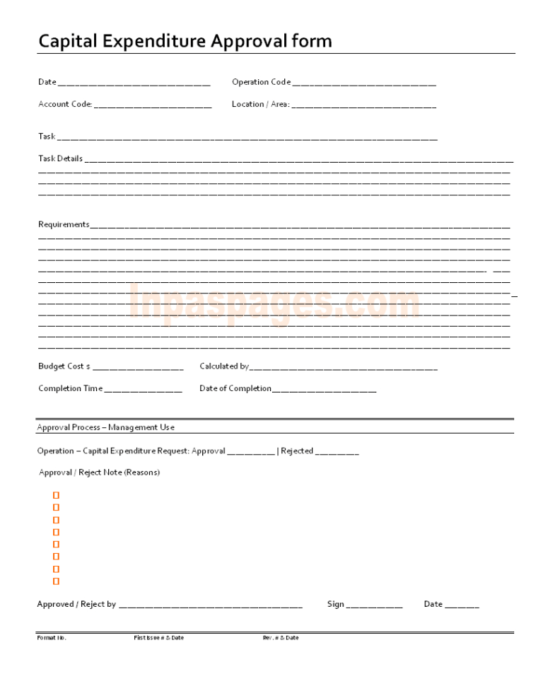Capital Expenditure Approval Form Format Within Capital Expenditure Report Template 7098