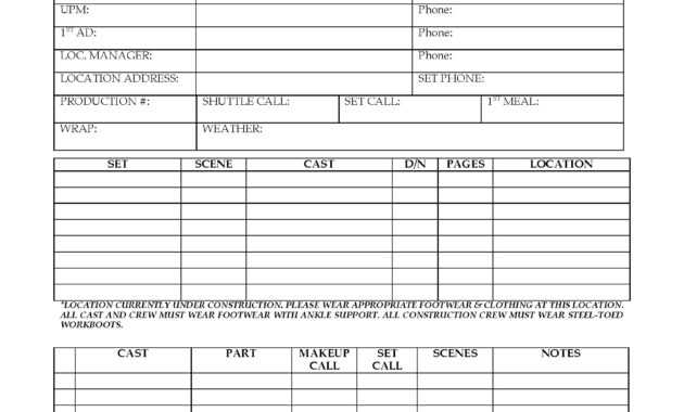 Cast And Crew Call Sheets And Tv Pertaining To