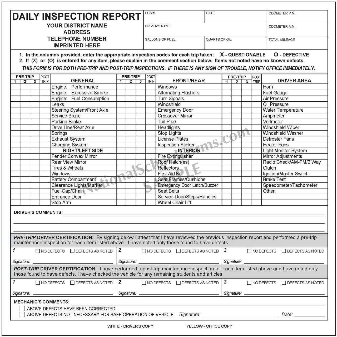 Daily Inspection Report With Pre And Post Trip Mt Training Within 