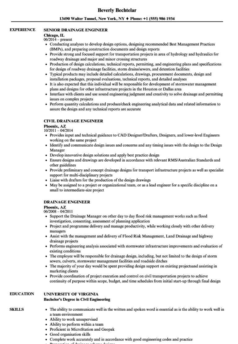 Drainage Engineer Resume Samples | Velvet Jobs In Drainage Report ...