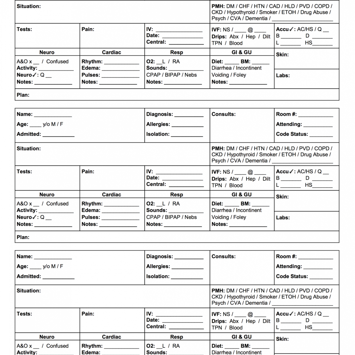 Editable This Free Mini Sbar Nursing Report Sheet Is A Throughout Med ...
