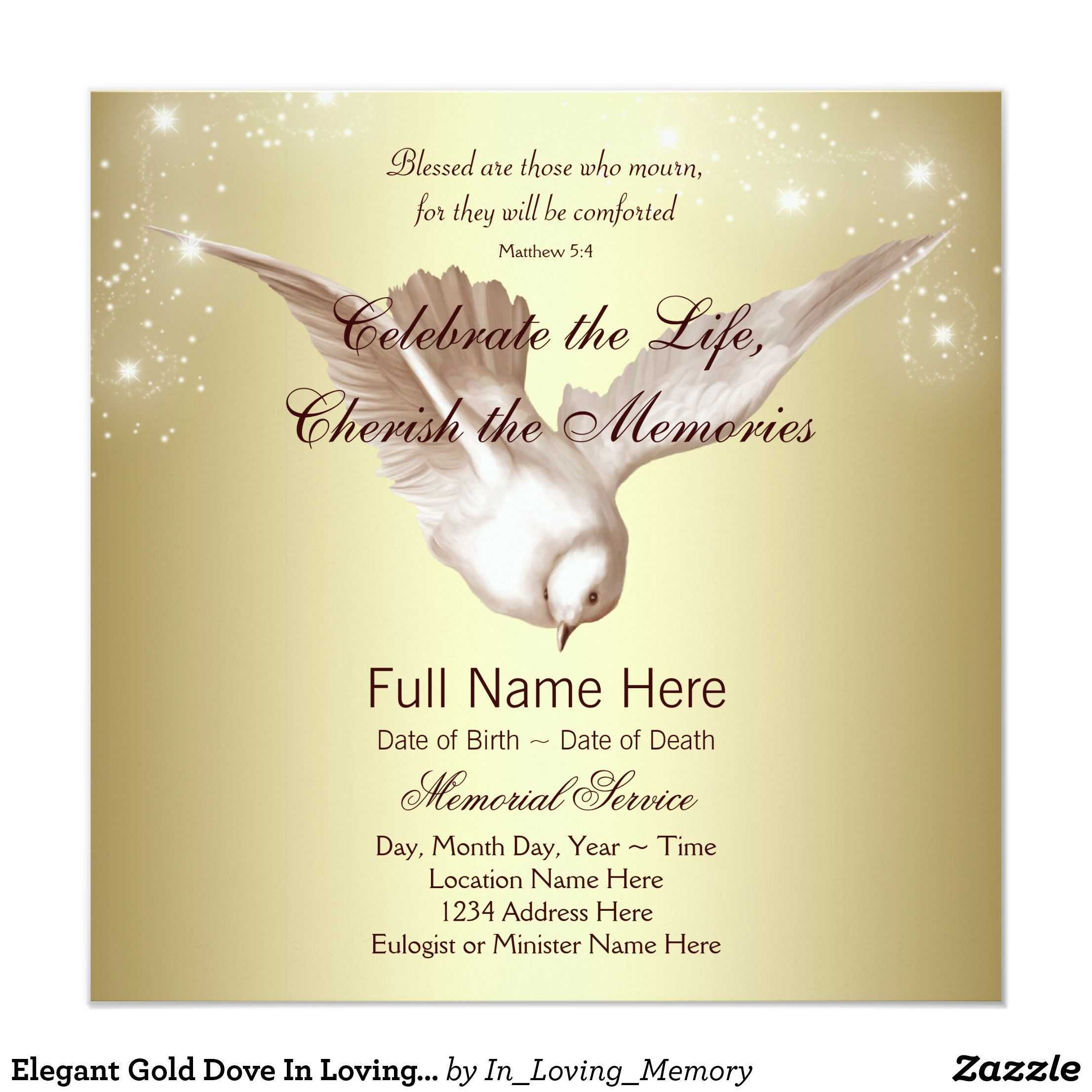 Elegant Gold Dove In Loving Memory Memorial Invitation Throughout Death ...