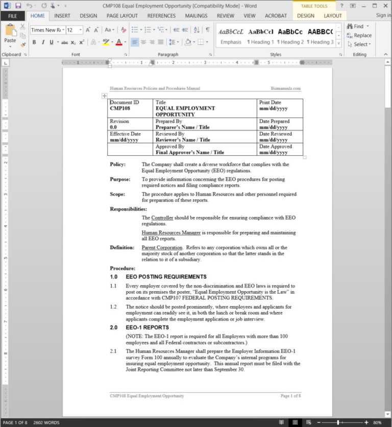 Eeo 1 Report Template