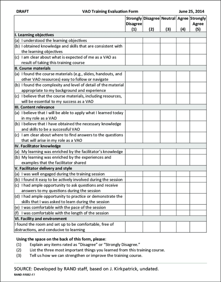 Figure F.1 Proposed Training Evaluation Form, Page 1 with regard to ...