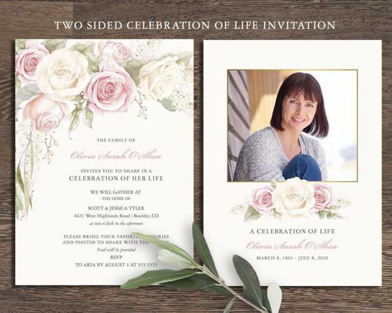 Floral Funeral Invitation Funeral Announcement Card Inside Memorial ...