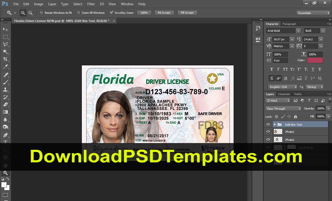 Florida Driver License Psd [Fl New Updated Template] In Florida Id Card