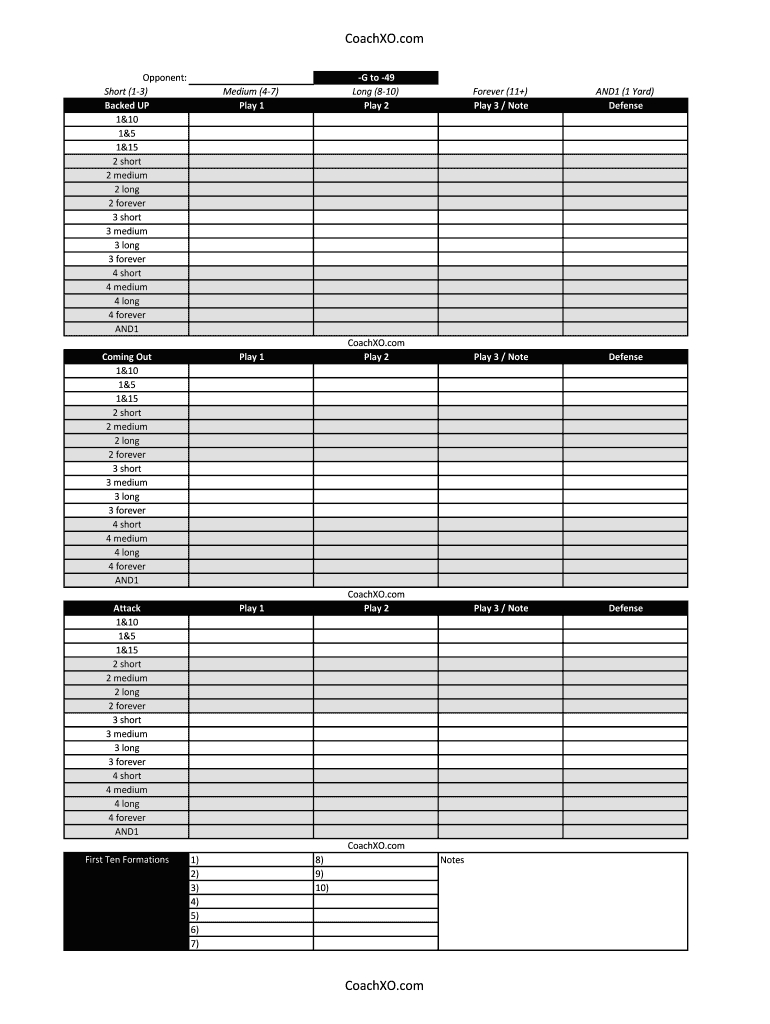 Printable Football Play Call Sheet Template Free