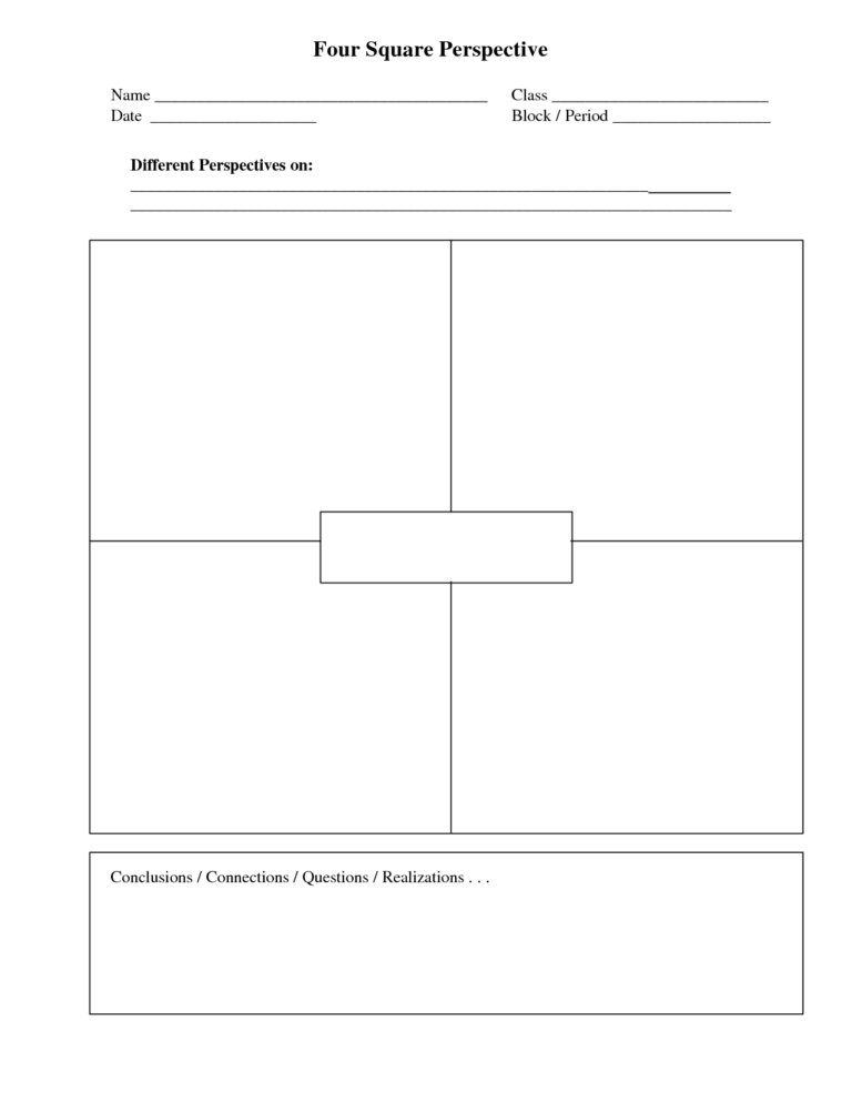 Blank Four Square Writing Template Professional Template