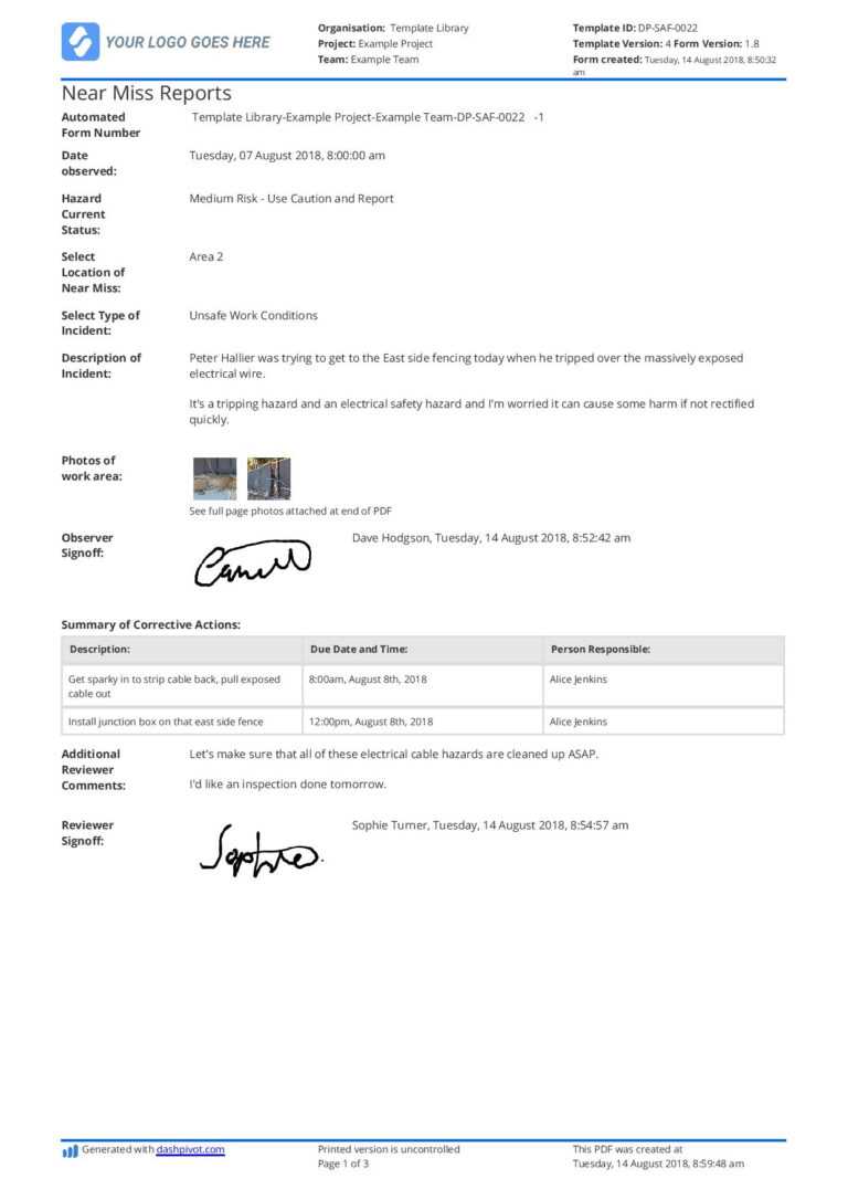 Free Near Miss Reporting Template Easily Customisable Within Near Miss Incident Report 7200