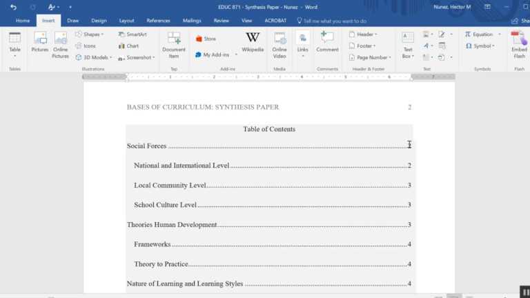 microsoft word table of contents add level