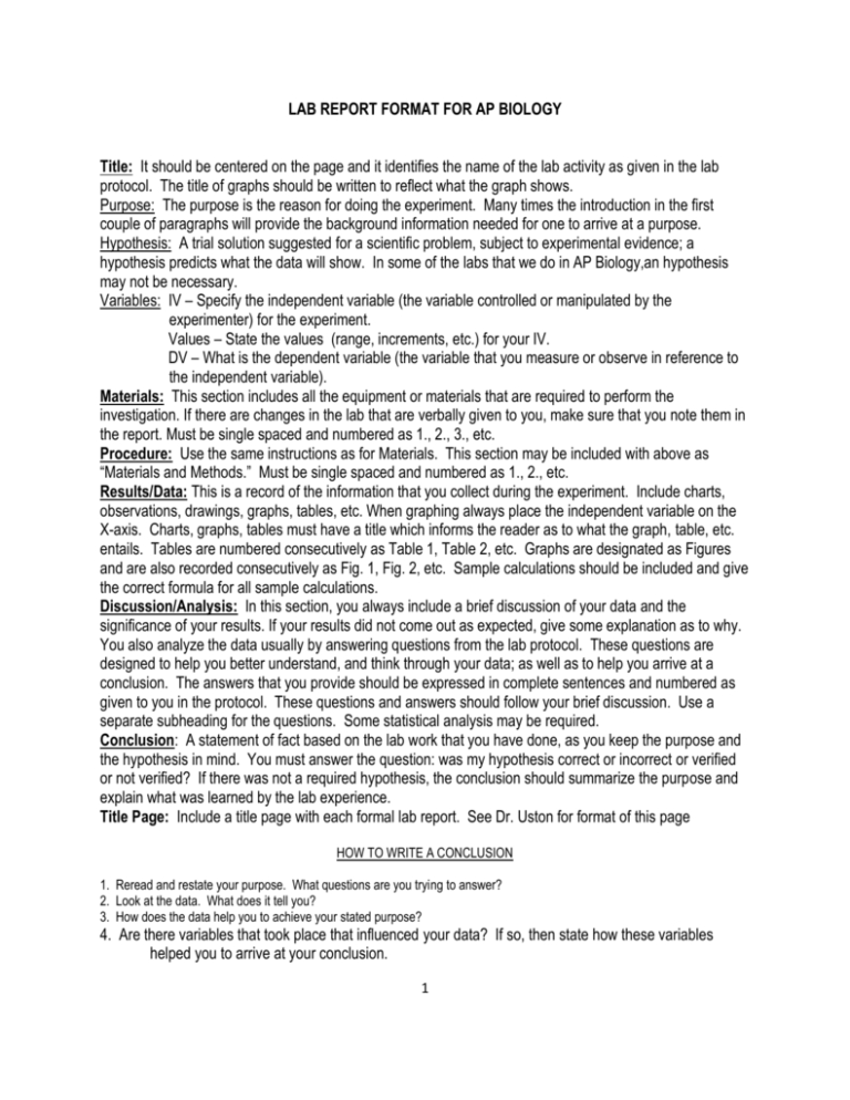 Lab Report Format For Ap Biology Course Throughout Biology Lab Report