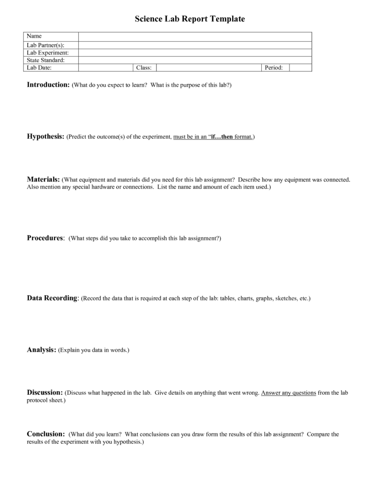 Lab Report Outline | Science Lab Report Template | School Throughout ...