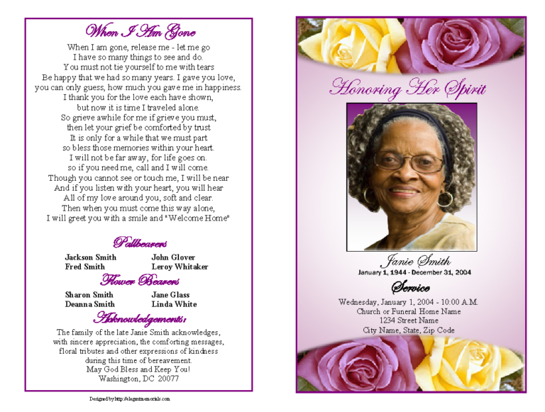 Memorial Service Programs Sample Choose From A Variety Of Inside