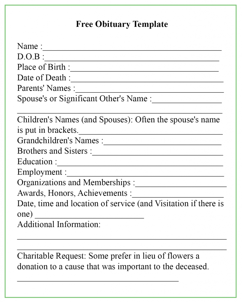 Obituary Template Inside Fill In The Blank Obituary Template Professional Template