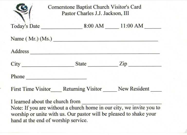 Printable Church Membership Cards Related Keywords Visitor Within 