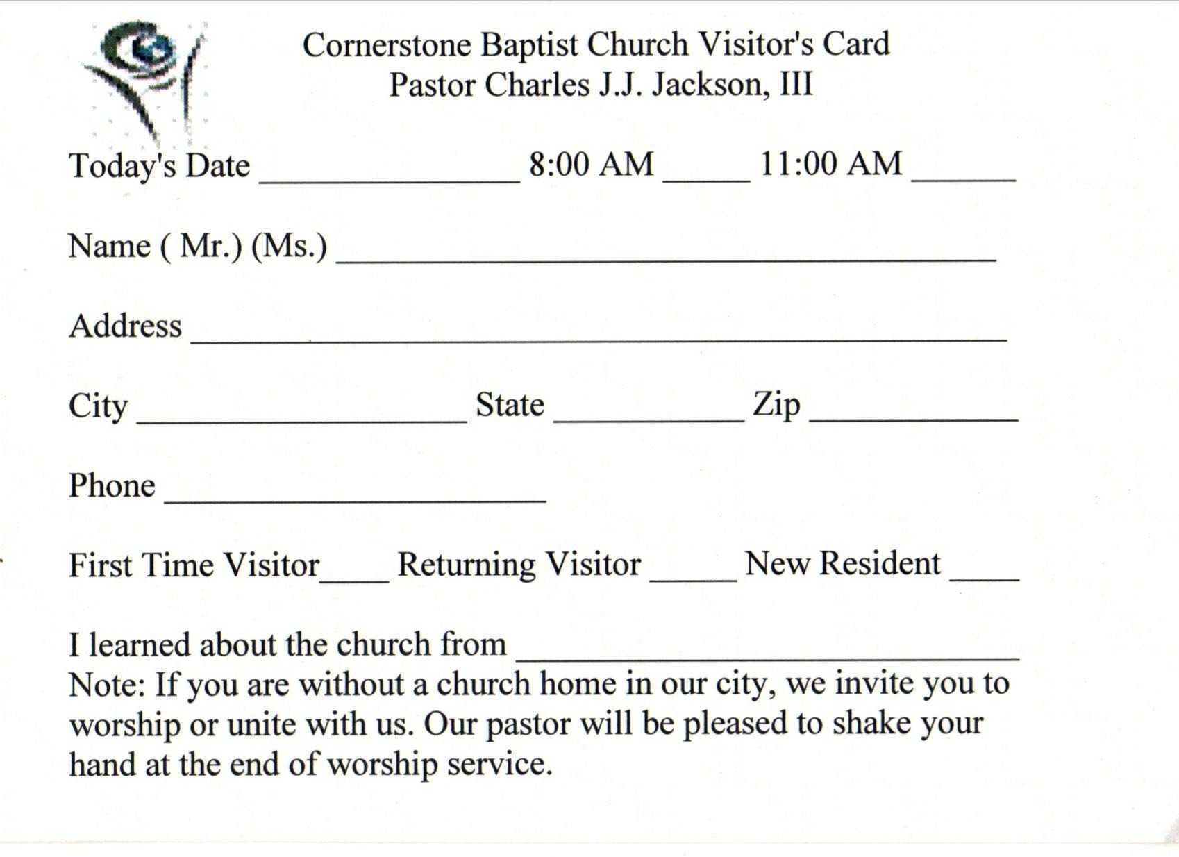 Printable Church Visitor Card Template