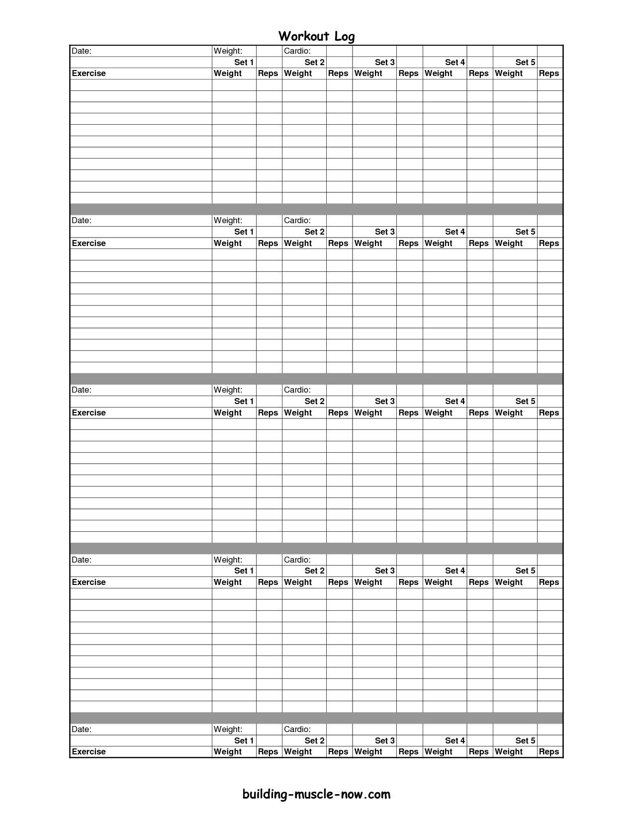 Printable Exercise Log Free Printable Workout Logs In Blank Workout Schedule Template