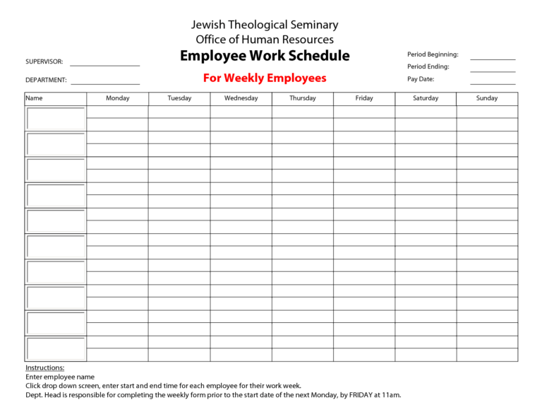 Printable+Employee+Work+Schedule+Template | Bored At Work Within Blank ...
