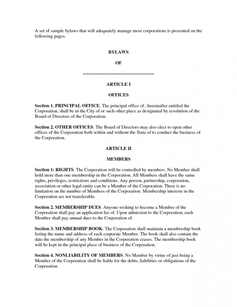 Corporate Bylaws Template Word 5500