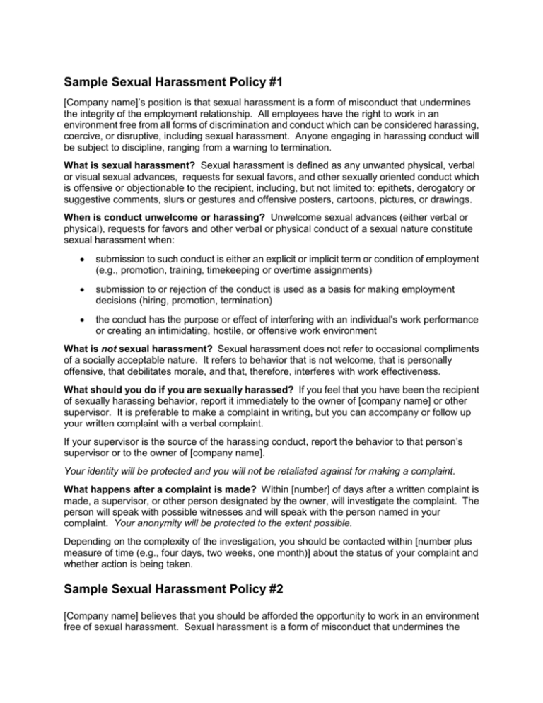 Sample Sexual Harassment Policy 1 In Sexual Harassment Investigation Report Template