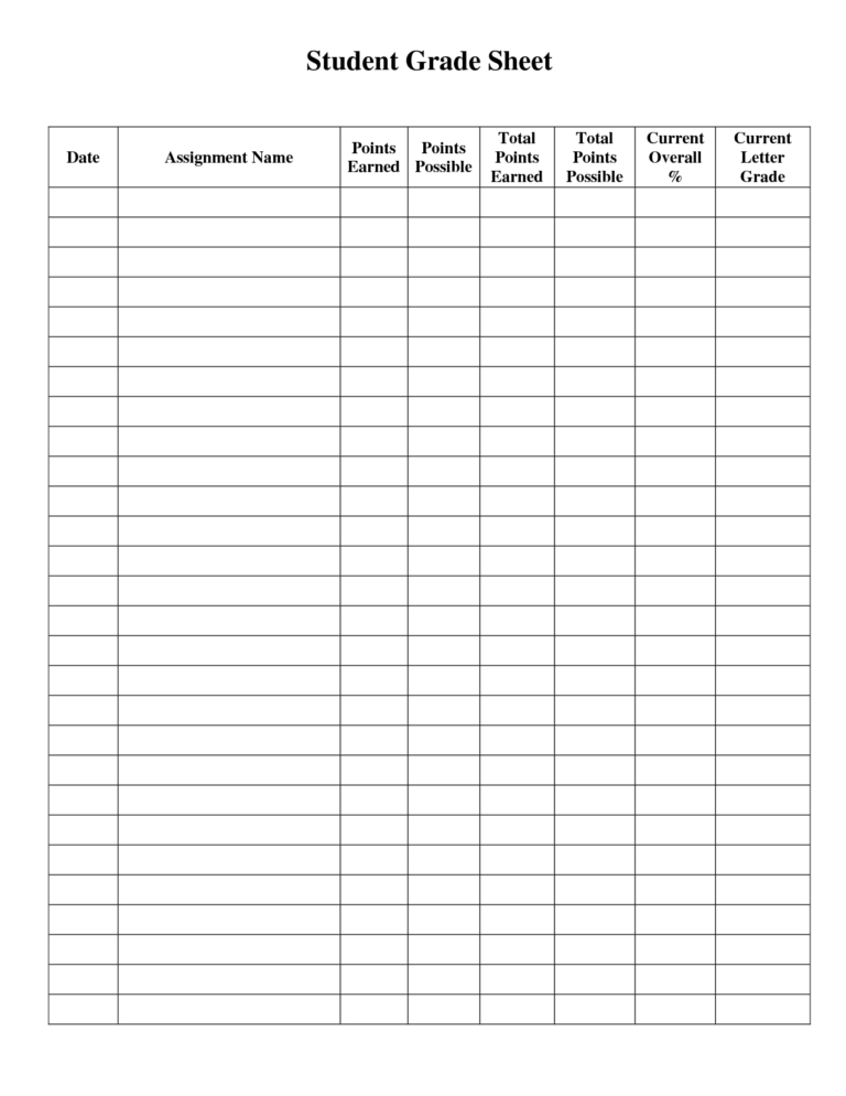 Student Grade Sheet Template | Grade Book Template, Teacher Within ...