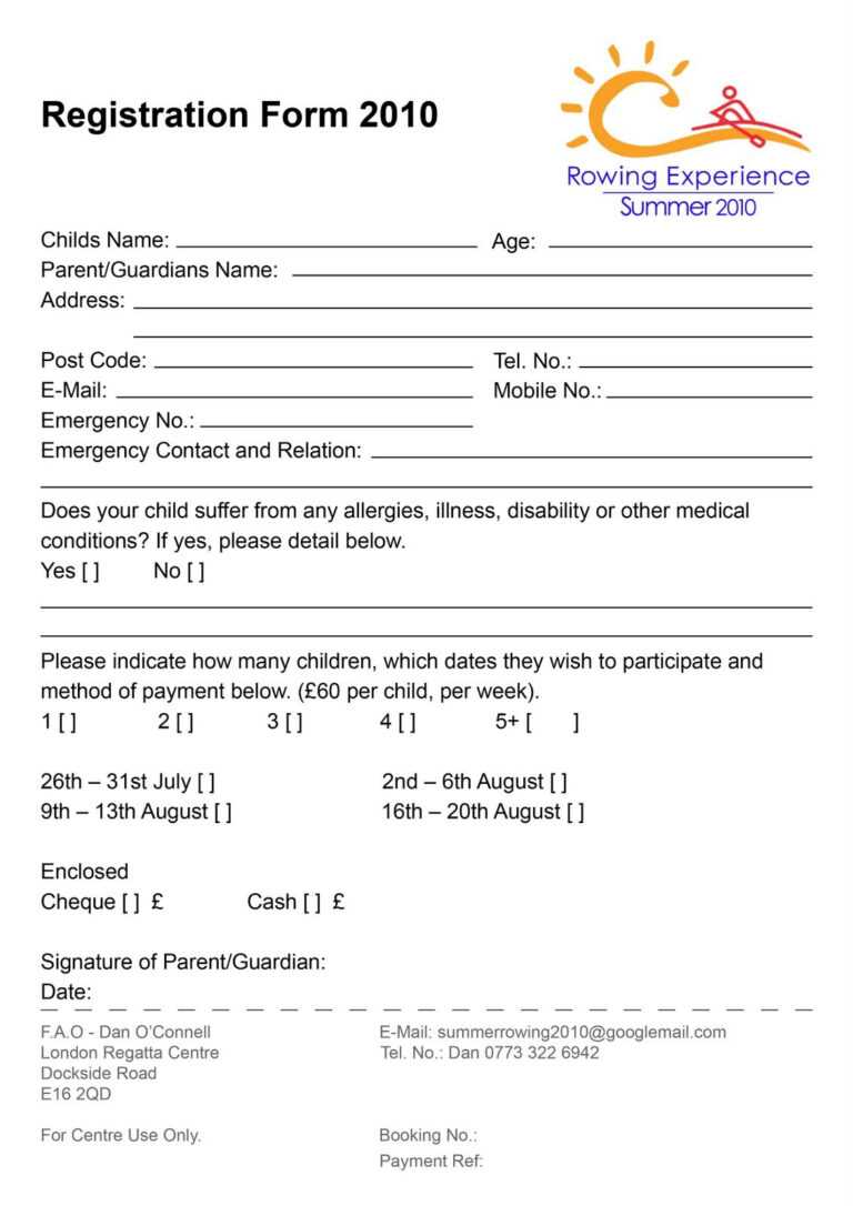 Camp Registration Form Template Word