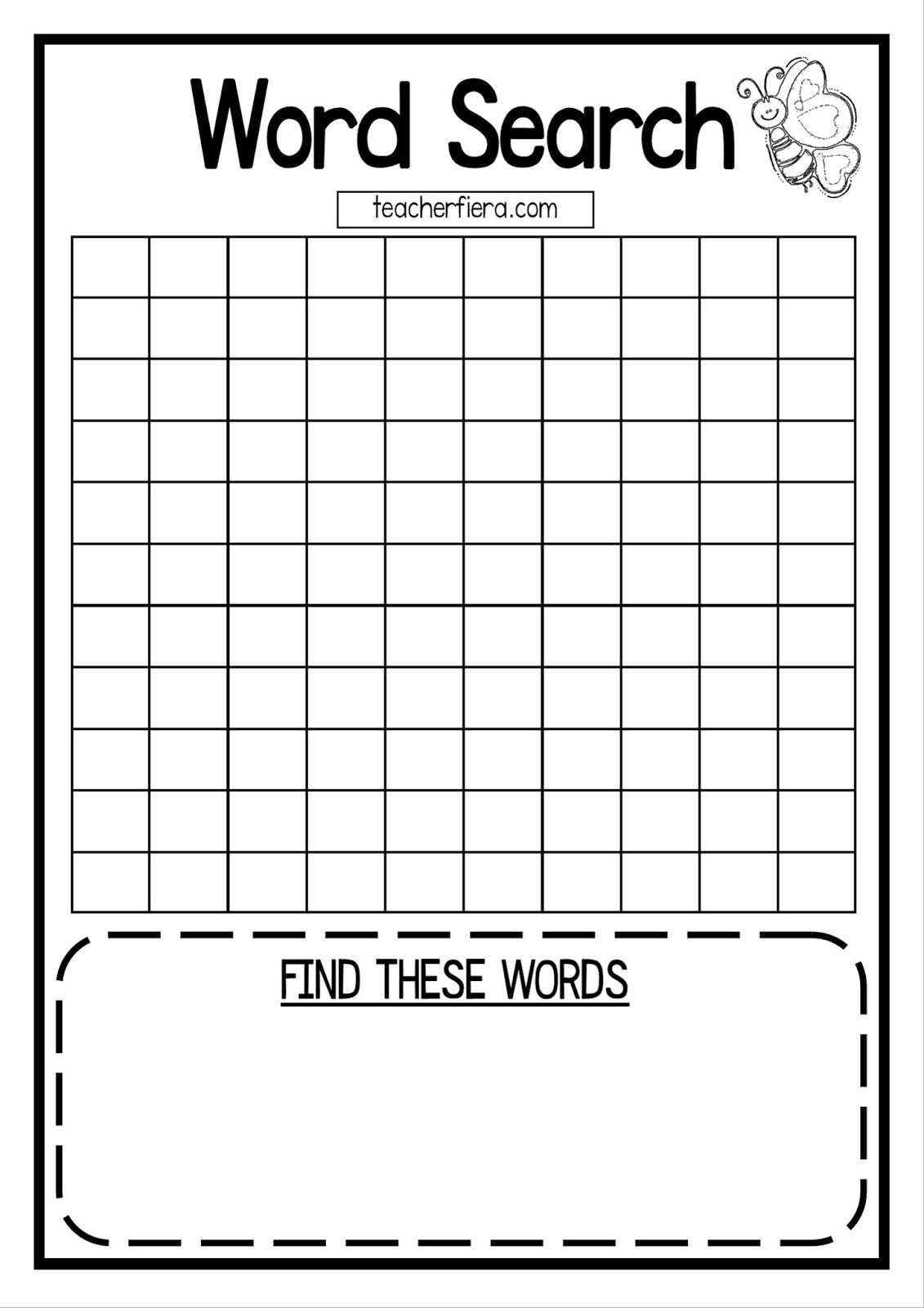 Teacherfiera Word Search Templates Coloured And Black Intended For Blank Word Search Template