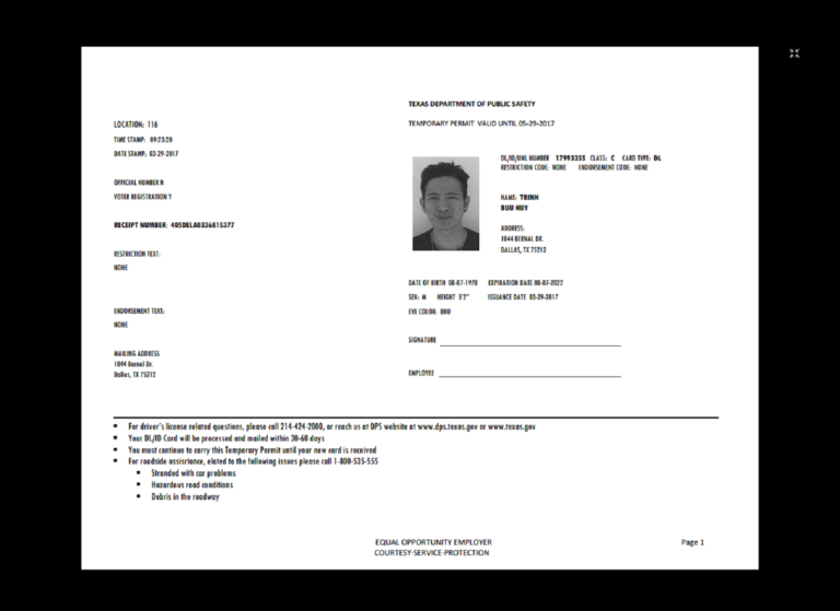 Texas Temp Driver s Permit Template Printable Temporary With Regard 