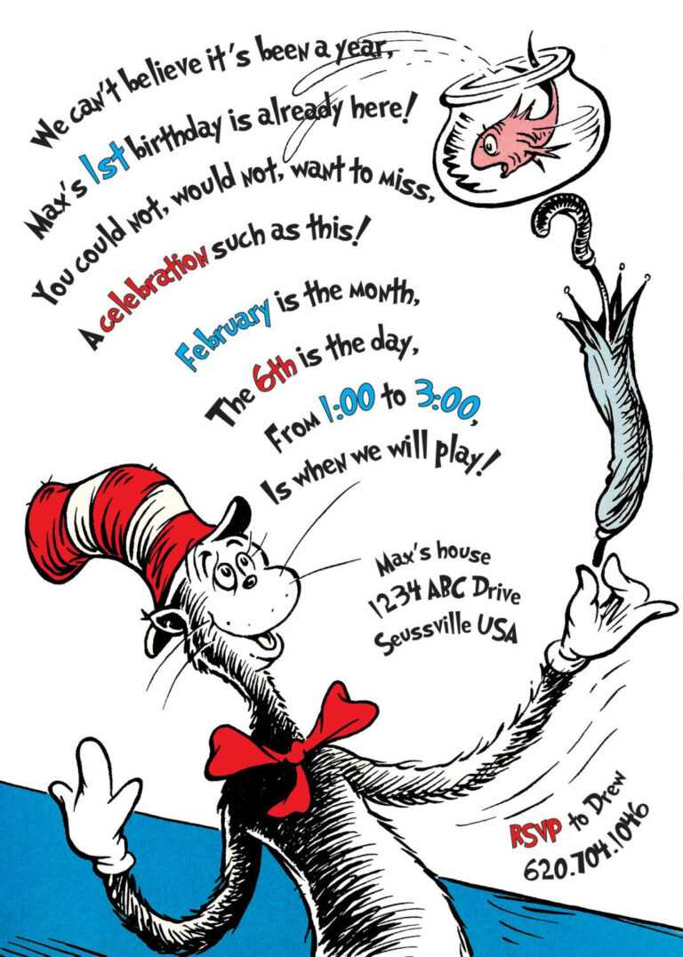 The Cat In The Hat Birthday Invitation. Printable With Regard To Dr 