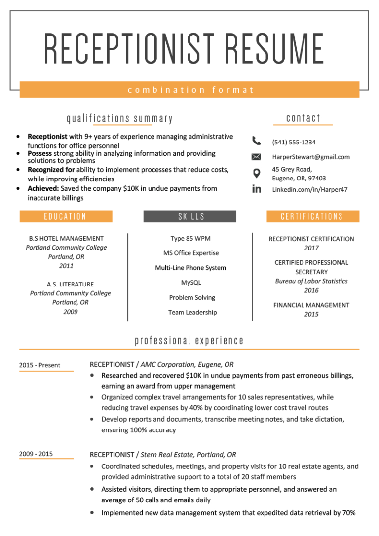 Combination Resume Template Word Professional Template