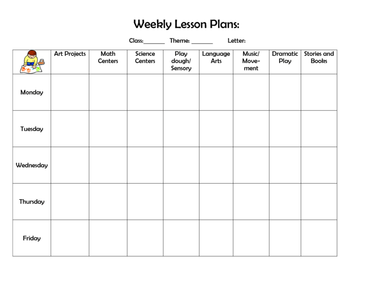 Weekly Lesson Plan | Preschool Lesson Plan Template, Weekly Throughout ...